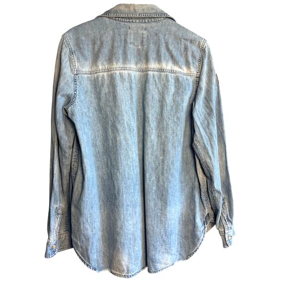 American Eagle Distressed Denim Button-Up Shirt Fun Patches | Size M - Picture 3 of 6